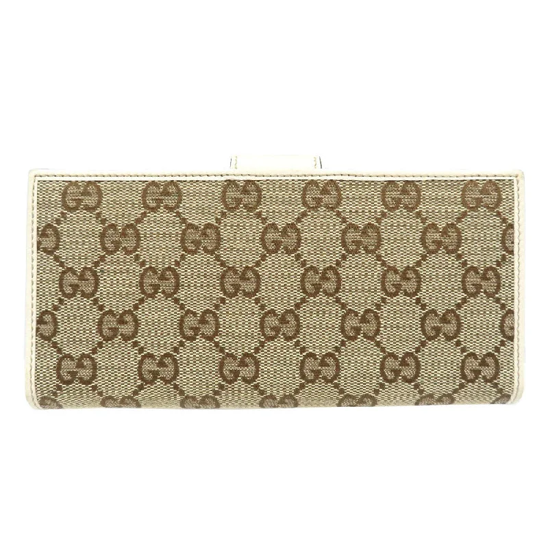 Women Gucci bags with a front - flap pocket for quick - access itemsGUCCI Long Wallet Purse 212096 GG canvas, leather beige Continental wallet Women Used