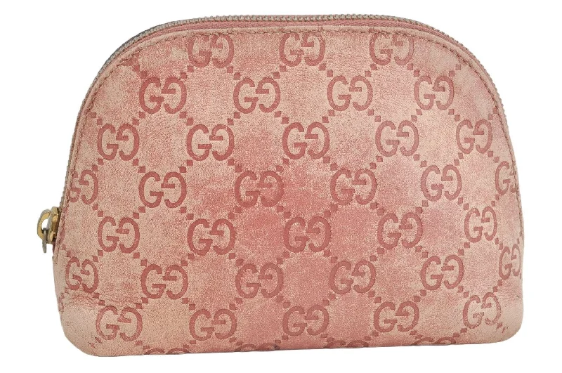 Gucci handbags for women with a back - zip pocketAuthentic GUCCI Vintage Guccissima GG Leather Pouch Purse 141810 Pink 1277K