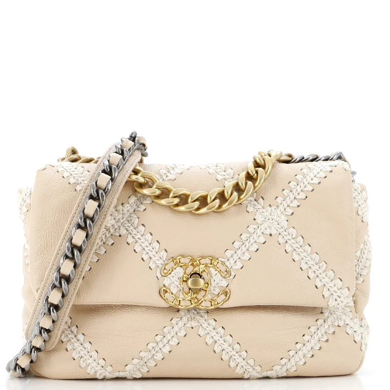 Ladies Prada Galleria bags with gold - toned hardware for a luxurious touch19 Flap Bag Crochet Quilted Calfskin Medium