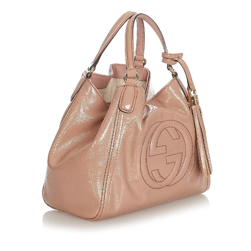 Gucci crossbody bags for women with adjustable leather strapsGucci Medium Patent Soho Cellarius Satchel (SHG-Pqws7K)