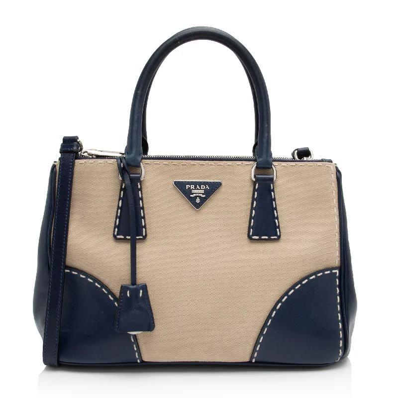 Prada Cahier bags with a leather - wrapped handle for a luxurious feelPrada Canvas Calfskin Stitch City Tote (SHF-FzLXxK)