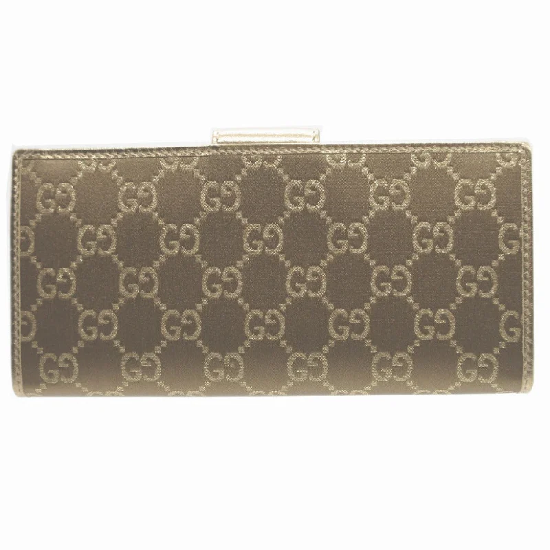 Women Gucci bags with interlocking G hardware for a classic lookGUCCI Long Wallet Purse 141412 GG canvas, leather gold Two fold Women Used