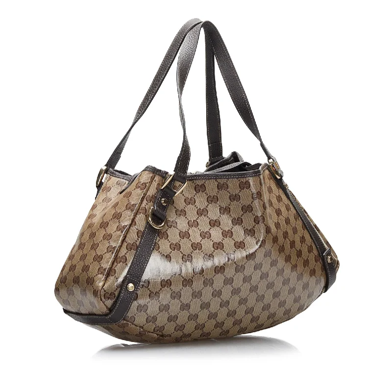 Women Gucci backpacks with a luxurious leather finishGucci GG Crystal Abbey D-Ring Tote (SHG-mf91bl)