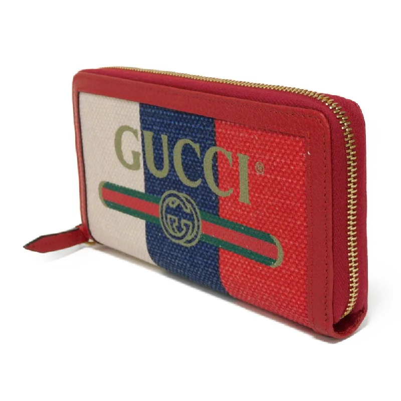 Ladies Gucci shoulder bags with a wide - width strapGUCCI Long Wallet Purse 524790 9SBCG 9093 Baiadella Linen Canvas x Calfskin Leather Tricolor Byadera stripes logo zip around wallet Women(Unisex) Used