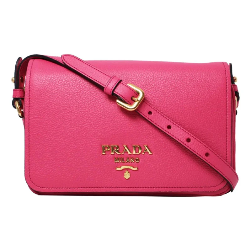 Prada bags with a detachable mobile phone holder for on - the - go conveniencePrada Vitello Phenix Peonia Leather Flap Crossbody Bag