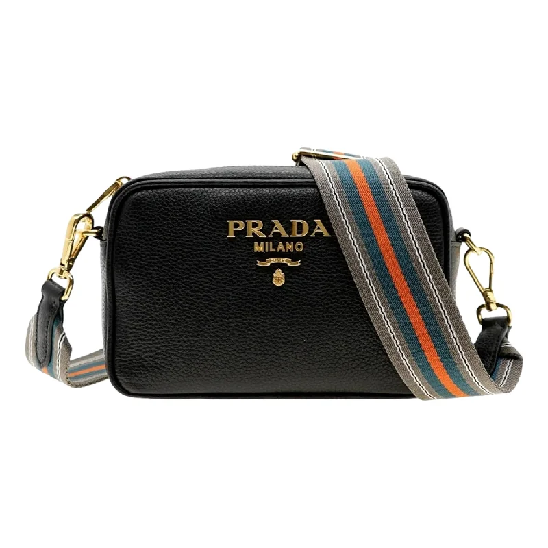 Prada bags with a snap - button closure and a decorative charm for a fashionable lookPrada Milano Black Leather Crossbody Bag Web Stripe Strap