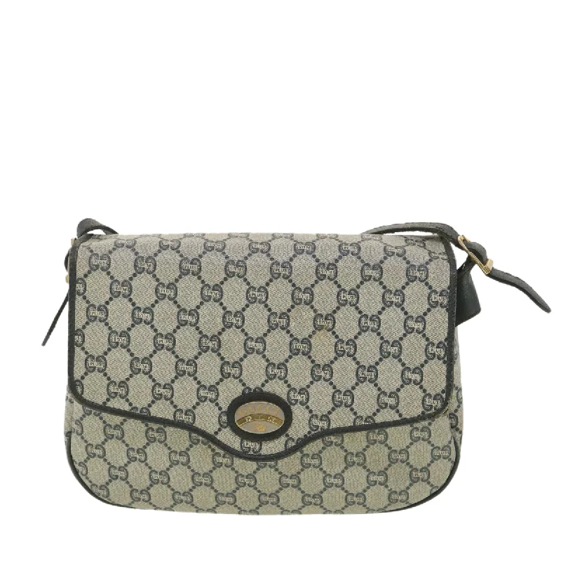 Women Gucci bags with a zip - around closure for securityGUCCI GG Plus Canvas Shoulder Bag PVC Leather Gray Navy  th3486