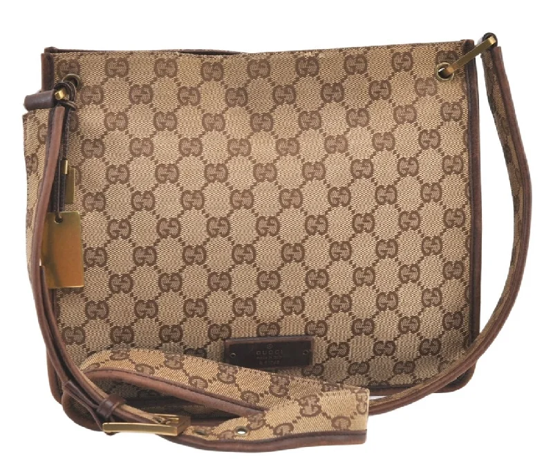 Women Gucci crossbody bags with a keychain holderAuthentic GUCCI Shoulder Cross Body Bag GG Canvas Leather 91762 Brown 1274K