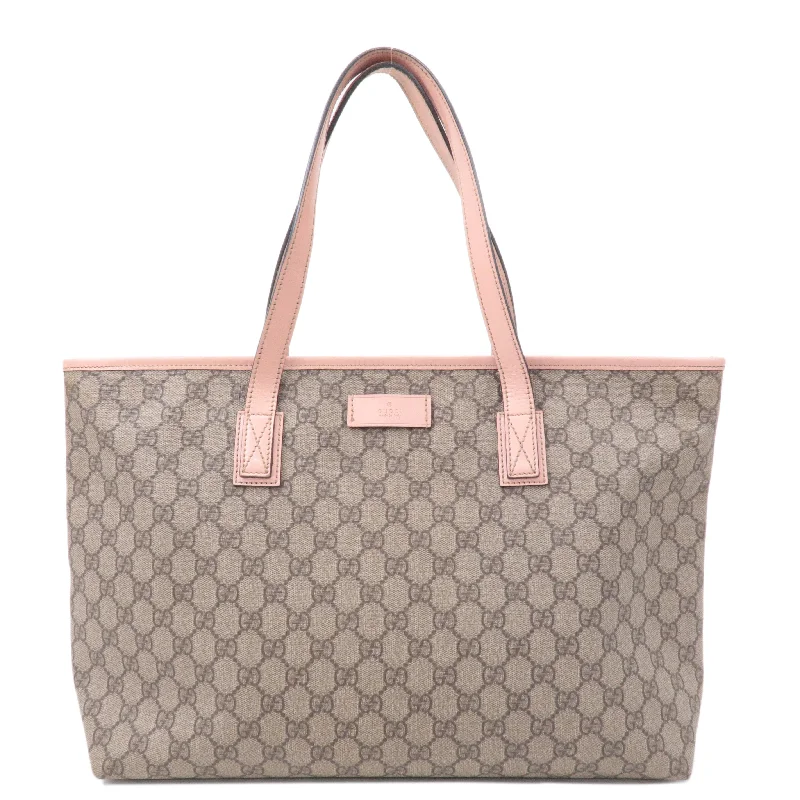 Gucci tote bags for women with a double - handle designGUCCI GG Supreme Patent Leather Tote Bag Beige Pink 211137