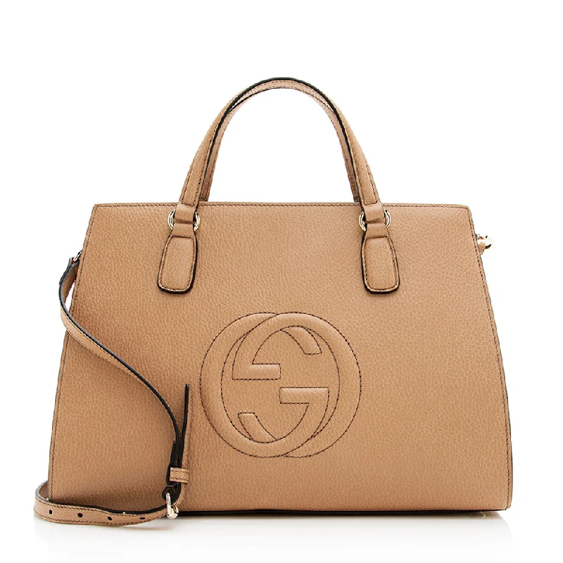 Gucci tote bags for women with a printed Gucci logoGucci Leather Soho Medium Top Handle Satchel