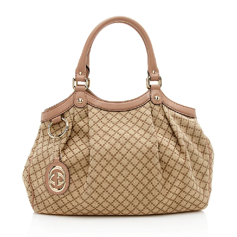 Gucci tote bags for women with a printed Gucci logoGucci Diamante Canvas Sukey Medium Tote