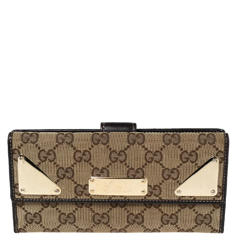 Ladies Gucci Dionysus bags with a star - shaped charmGucci Dark Brown/Beige GG Canvas and Leather Indy Continental Wallet