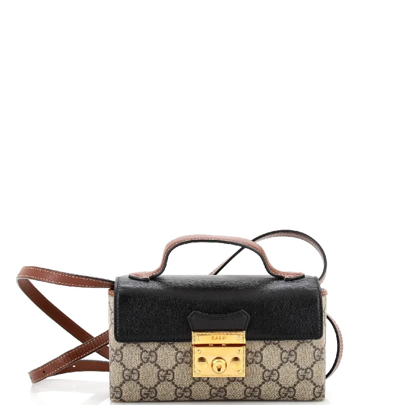 Prada bags with a chain - link trim and a leather body for a modern and stylish edgePadlock Top Handle Bag GG Coated Canvas and Leather Mini