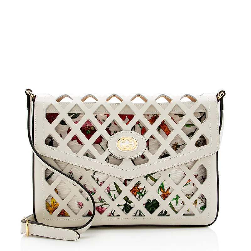 Gucci tote bags for women with a water - resistant coatingGucci Cutout Leather Floral Shoulder Bag