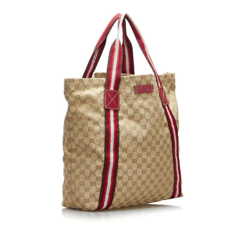 Gucci handbags for women with a patent - leather finishGucci GG Canvas Web Tote (SHG-X8bRab)