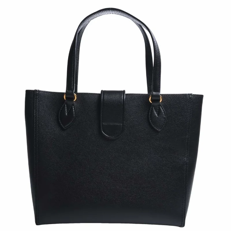 Ladies Gucci Dionysus bags with a detachable shoulder strapGUCCI Leather Double G Small Tote Bag 652680 Black Ladies