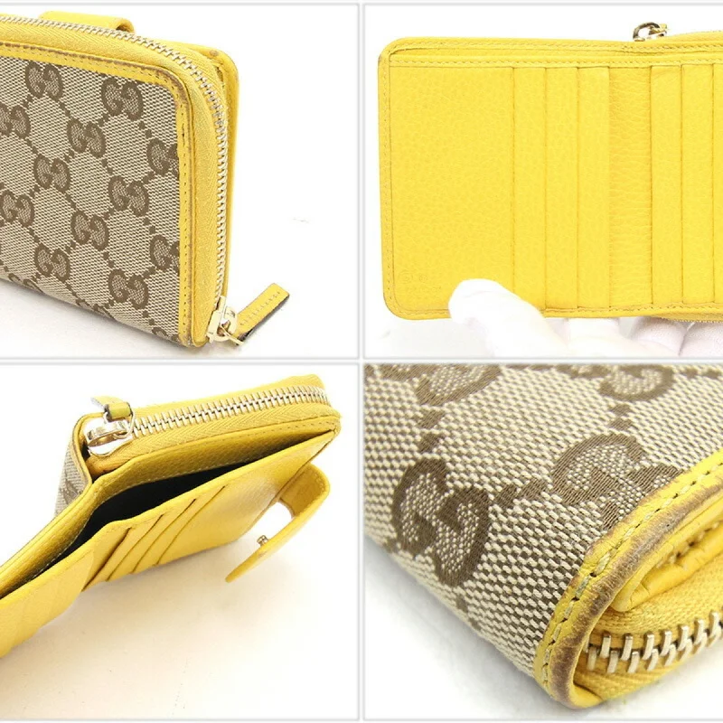 Women Gucci crossbody bags in a bold red colorGUCCI Bifold Round Wallet GG Small Zip 346056 Beige Yellow Canvas Leather Ladies Double G