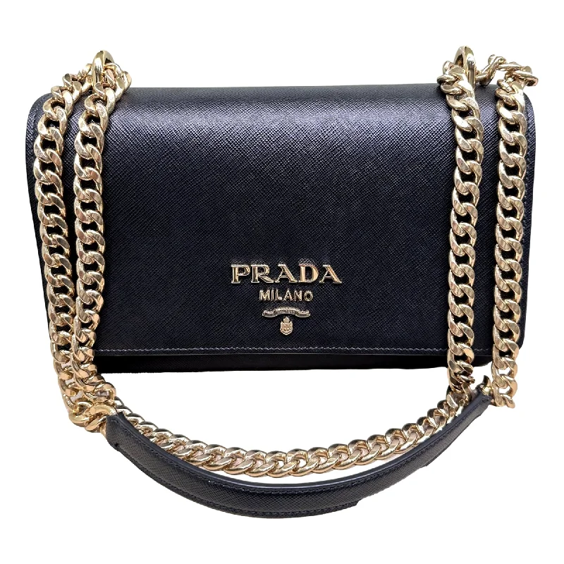 Prada crossbody bags with a woven leather strap for a unique texturePrada Pattina Black Leather and Nylon Flap Crossbody Bag