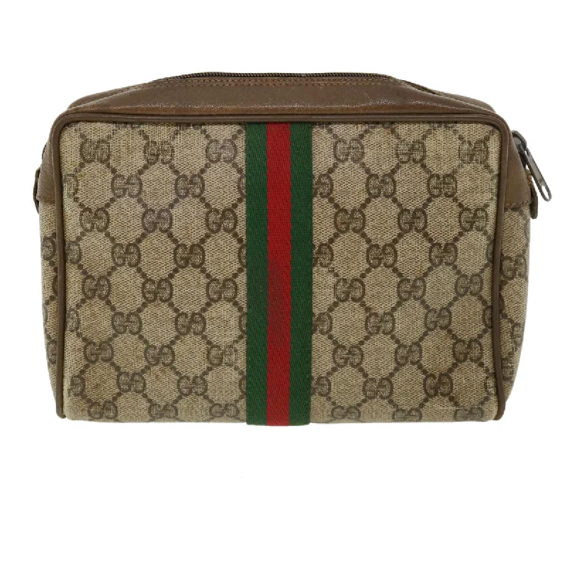 Gucci tote bags for women with a spacious interiorGUCCI Web Sherry Line GG Canvas Clutch Bag PVC Leather Beige Green  37094