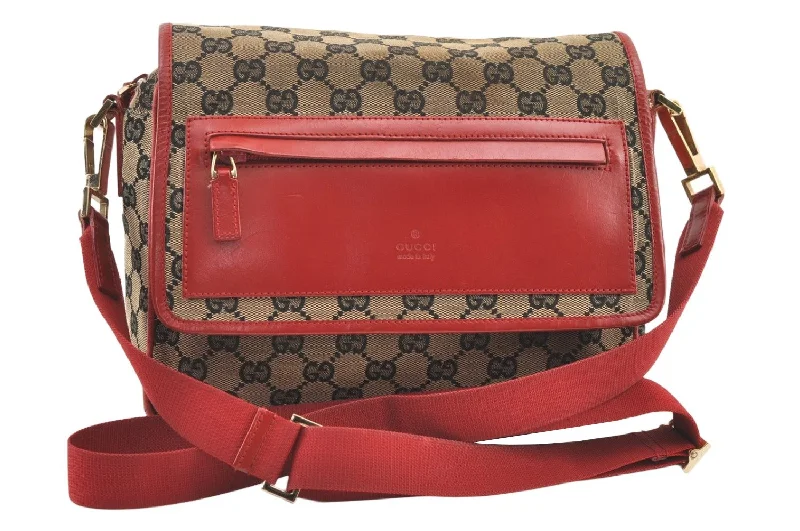 Women Gucci bags with interlocking G hardware for a classic lookAuthentic GUCCI Shoulder Cross Body Bag GG Canvas Leather Brown Black 1273K