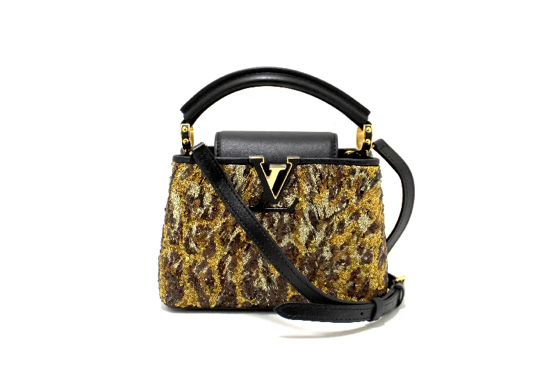 Louis Vuitton bags with a zip - around closure for enhanced securityAuthentic Louis Vuitton Black and Gold Leoflame Dore Sequins Capucine BB Handbag