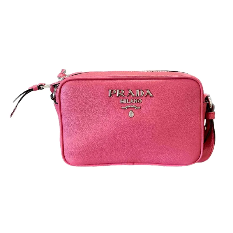 Prada tote bags with a water - resistant coating for outdoor activitiesPrada Vitello Phenix Pink Leather Silver Logo Small Camera Crossbody Bag