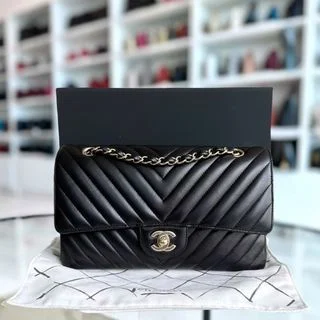 Chanel Limited Edition Handbag for CollectorsBalance 2 of Medium Double Flap 25CM Chevron Lambskin Black GHW No 24