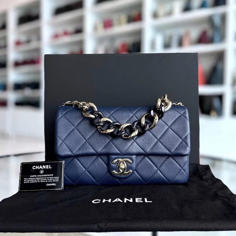 Chanel New Arrival Handbag with Gold Hardware2020 Elegant Resin Chain Classic Flap Quilted Lambskin Dark Blue GHW No 29