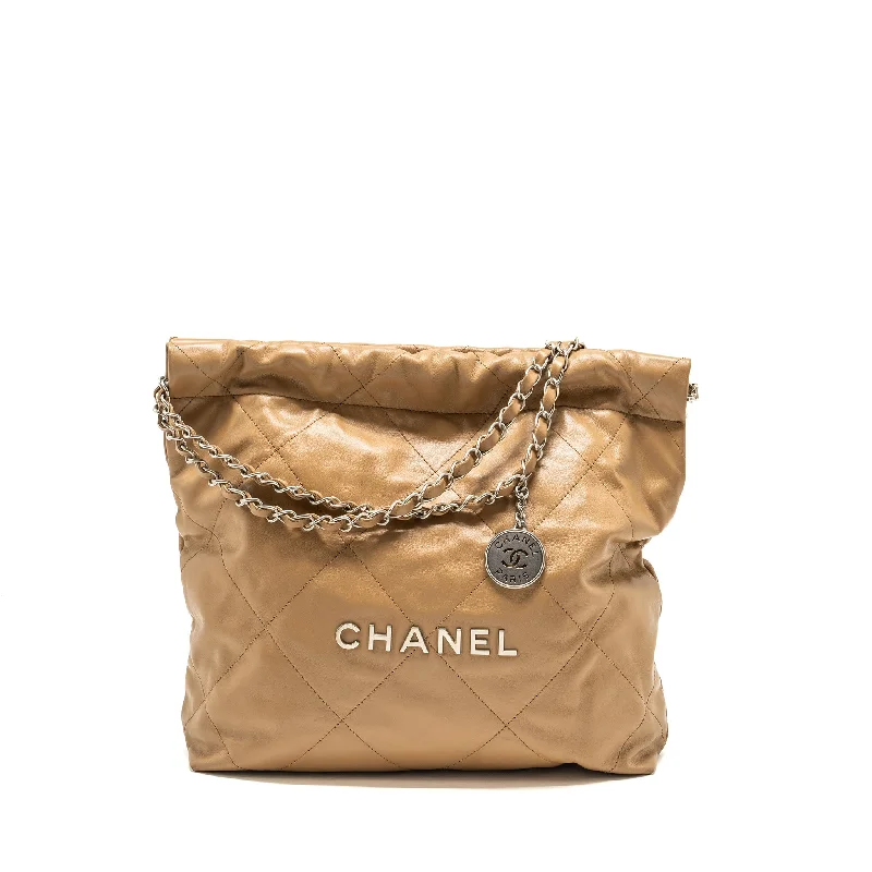 Chanel Classic Flap Bag for Evening PartyChanel 22K Small 22 Bag Calfskin Dark Beige SHW (Microchip)