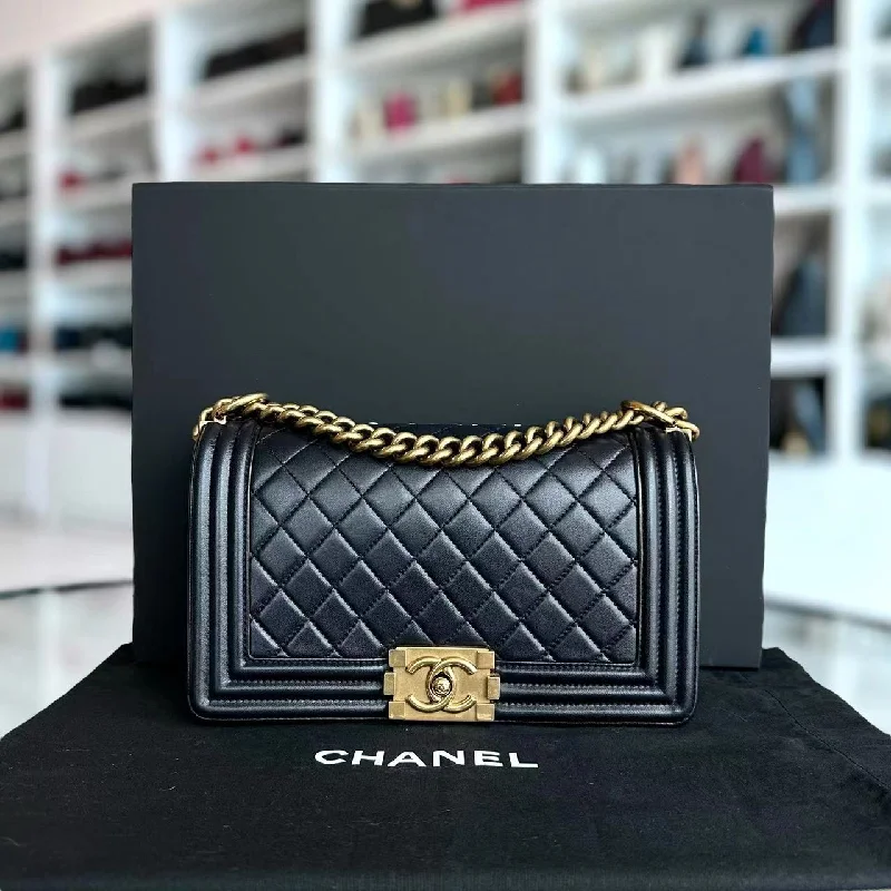 Chanel Luxury Handbag for High - End EventsBlack Boy Old Medium 25CM Quilted Lambskin Iridescent Leboy Black GHW No 20