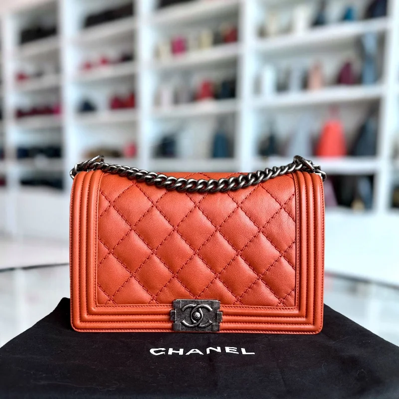 Chanel Colorful Handbag for Spring OutfitsBoy Calfskin New Medium 28CM Quilted Orange Leboy RSHW No 18