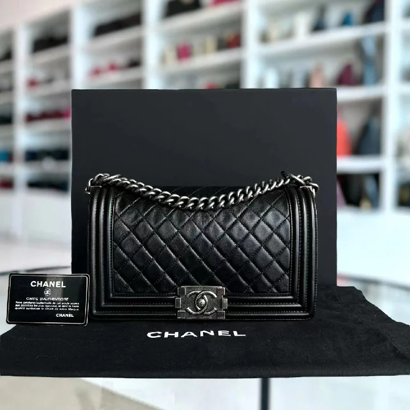 Chanel Small Crossbody Bag for TravelBoy Old Medium 25CM Quilted Calfskin Black Leboy Silver Hardware Series 17