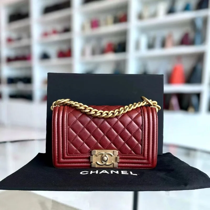 Chanel Limited Edition Handbag for CollectorsBoy Small Quilted Lambskin Dark Red Golden Hardware Leboy Series 24