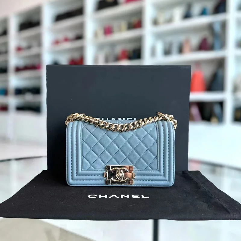 Chanel Lightweight Handbag for Daily ErrandsCalfskin Boy Small 20CM Quilted Grained Calfskin Leboy Sky Baby Blue GHW No 27