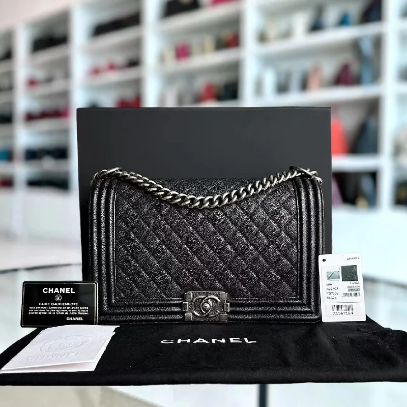 Chanel Handbag with Adjustable Strap for ComfortCaviar Boy New Medium 28CM Quilted Calfskin Leboy Black RSHW No 23