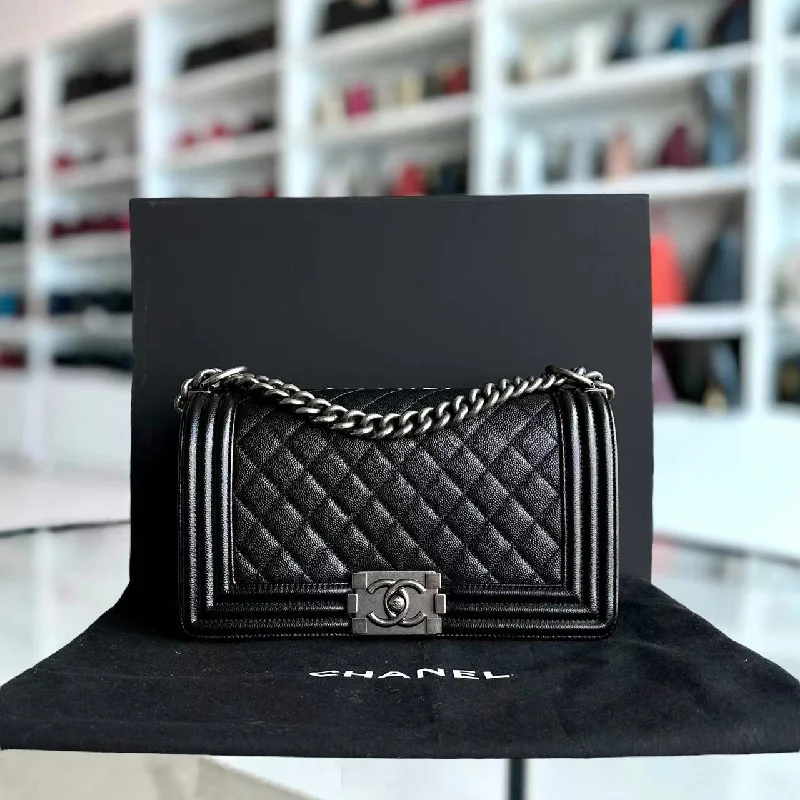 Chanel Black Handbag for Business MeetingsCaviar Boy Old Medium 25CM Quilted Calfskin Black Leboy Ruthenium Silver Hardware Series 25