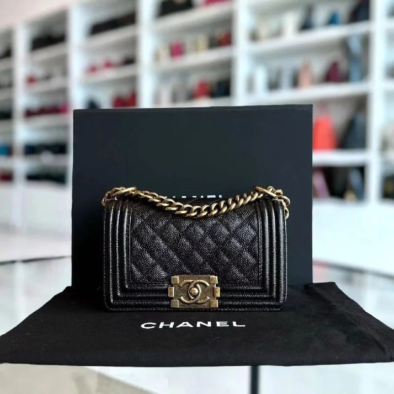 Chanel Handbag with Adjustable Strap for ComfortCaviar Boy Small Quilted Calfskin Black RGHW No 19