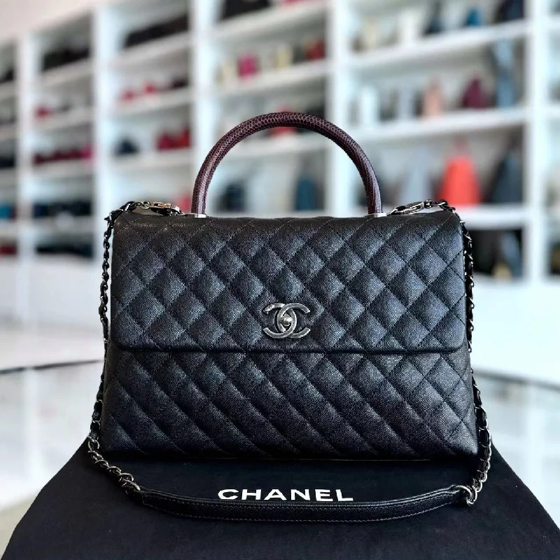 Chanel Black Handbag for Business MeetingsCaviar Coco Handle Large Quilted Grained Calfskin Black Silver Hardware Series 23