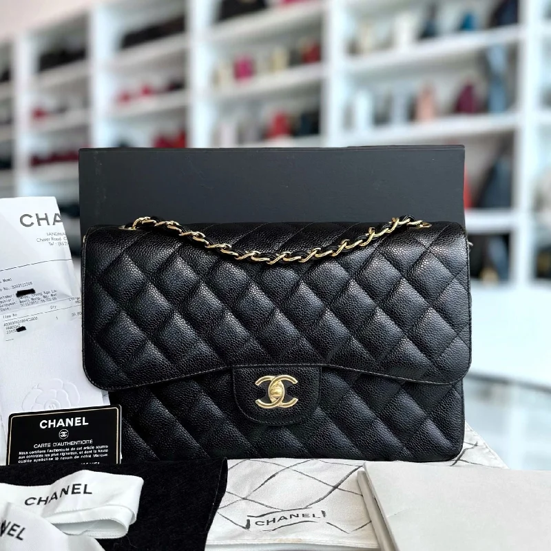 Chanel Designer Handbag with Unique DesignCaviar Double Flap Jumbo Classic Flap Black GHW No 23