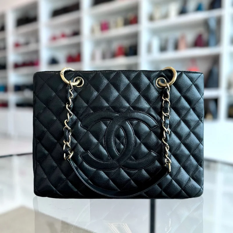 Chanel Handbag with Adjustable Strap for ComfortCaviar GST Grand Shopping Tote Quilted Black GHW No 12