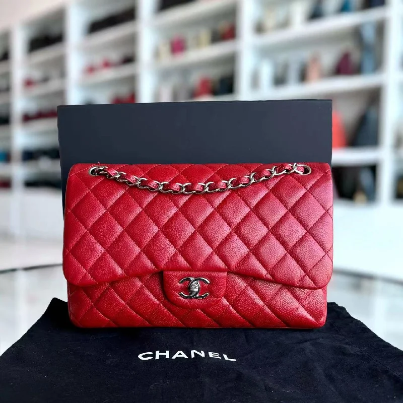 Chanel Luxury Handbag for High - End EventsCaviar Jumbo Double Flap Classic Flap Quilted Calfskin Red SHW No 19