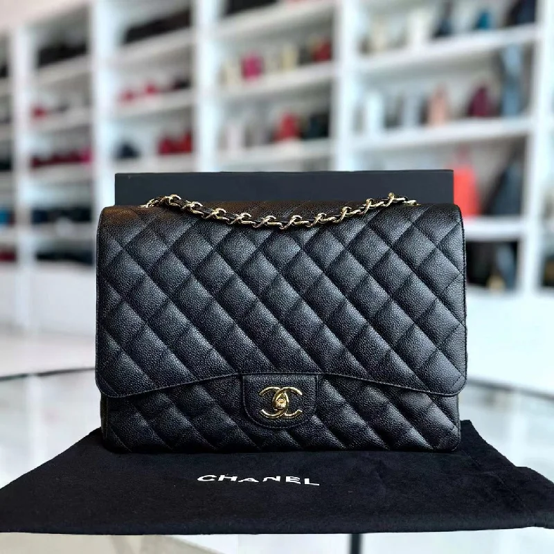 Chanel Quilted Leather Shoulder Bag for FashionistasCaviar Maxi Classic Flap Double Flap Quilted Calfskin Black GHW No 15