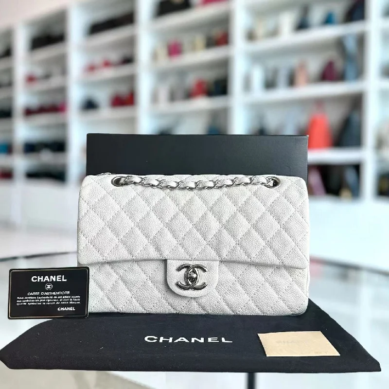 Chanel Quilted Leather Shoulder Bag for FashionistasCaviar Double Flap 25CM Quilted Calfskin White SHW No 12