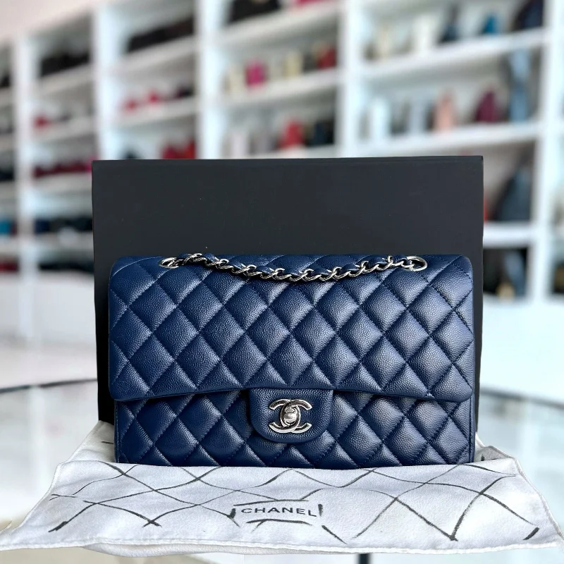 Chanel New Arrival Handbag with Gold HardwareCaviar Double Flap Quilted Calfskin Dark Blue SHW No 24