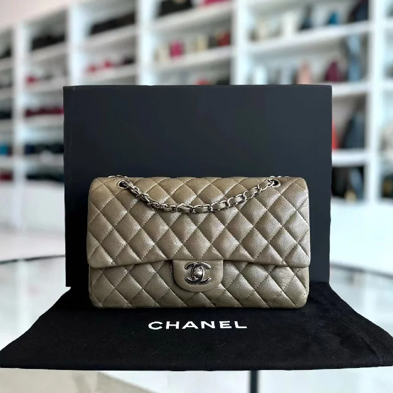 Chanel Colorful Handbag for Spring OutfitsCaviar Double Flap Quilted Calfskin Taupe Green Brown SHW No 17