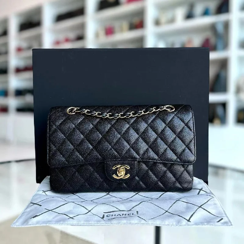 Chanel New Arrival Handbag with Gold HardwareCaviar Double Flap Quilted Grained Calfskin Black Golden Hardware Series 13