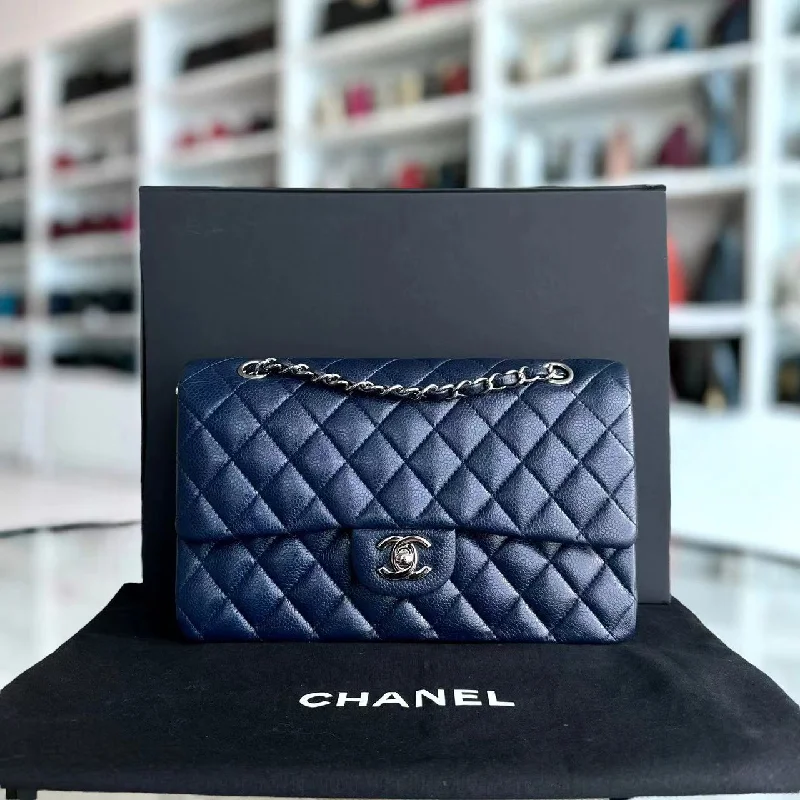 Chanel Medium Tote Bag for Office LadiesCaviar Quilted Grained Calfskin Dark Blue Silver Hardware Series 15