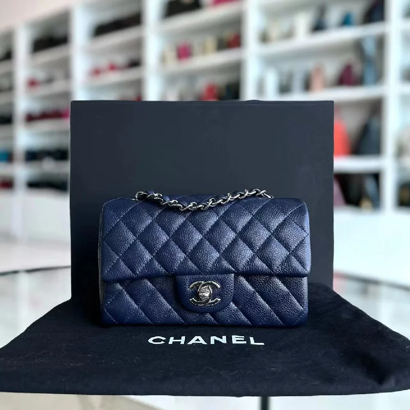 Chanel Limited Edition Handbag for CollectorsCaviar Mini Rectangular Classic Flap 20CM Quilted Calfskin Dark Blue SHW No 18