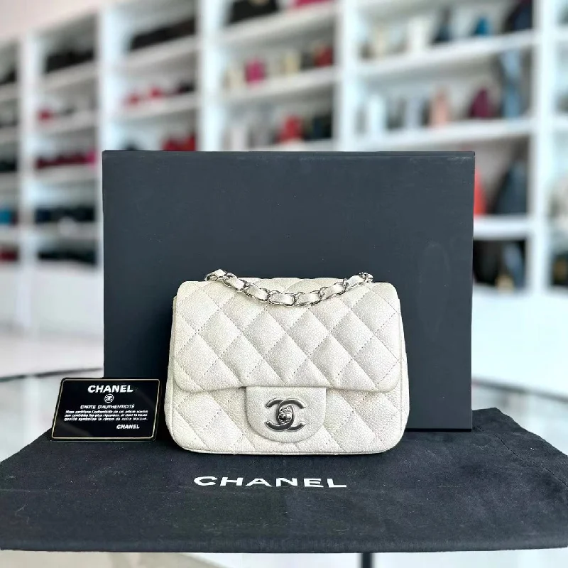 Chanel Luxury Handbag for High - End EventsCaviar Mini Square Classic Flap 17CM Quilted Calfskin Pearl White SHW No 20