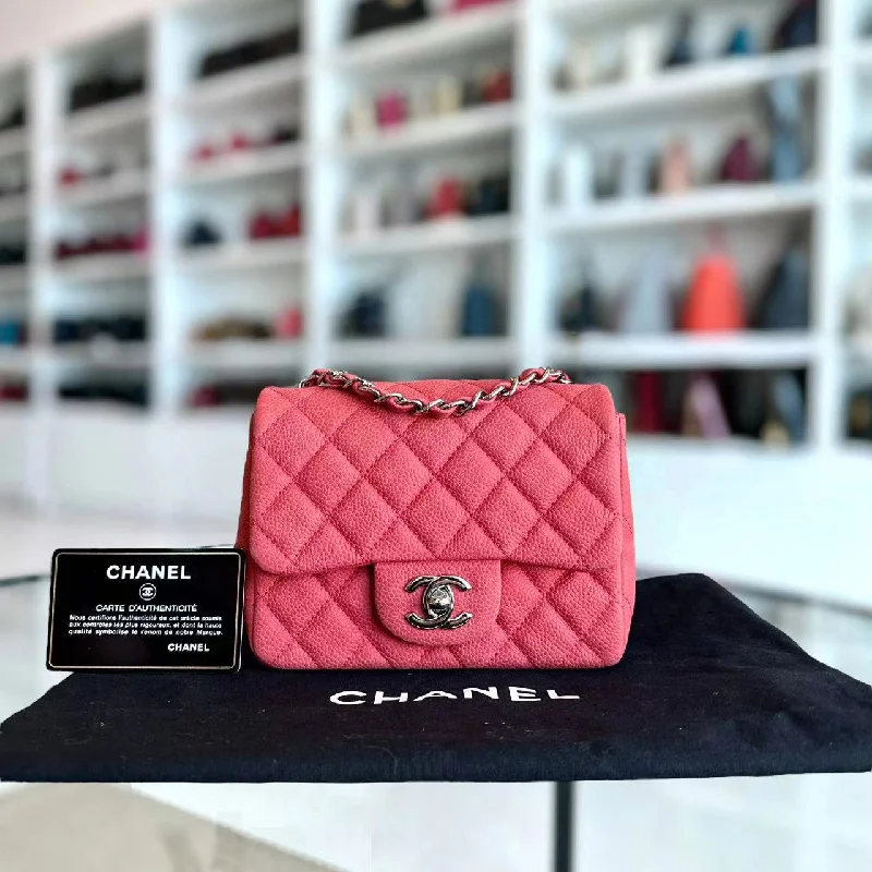 Chanel Lightweight Handbag for Daily ErrandsCaviar Mini Square Classic Flap Quilted Calfskin Pink SHW No 17